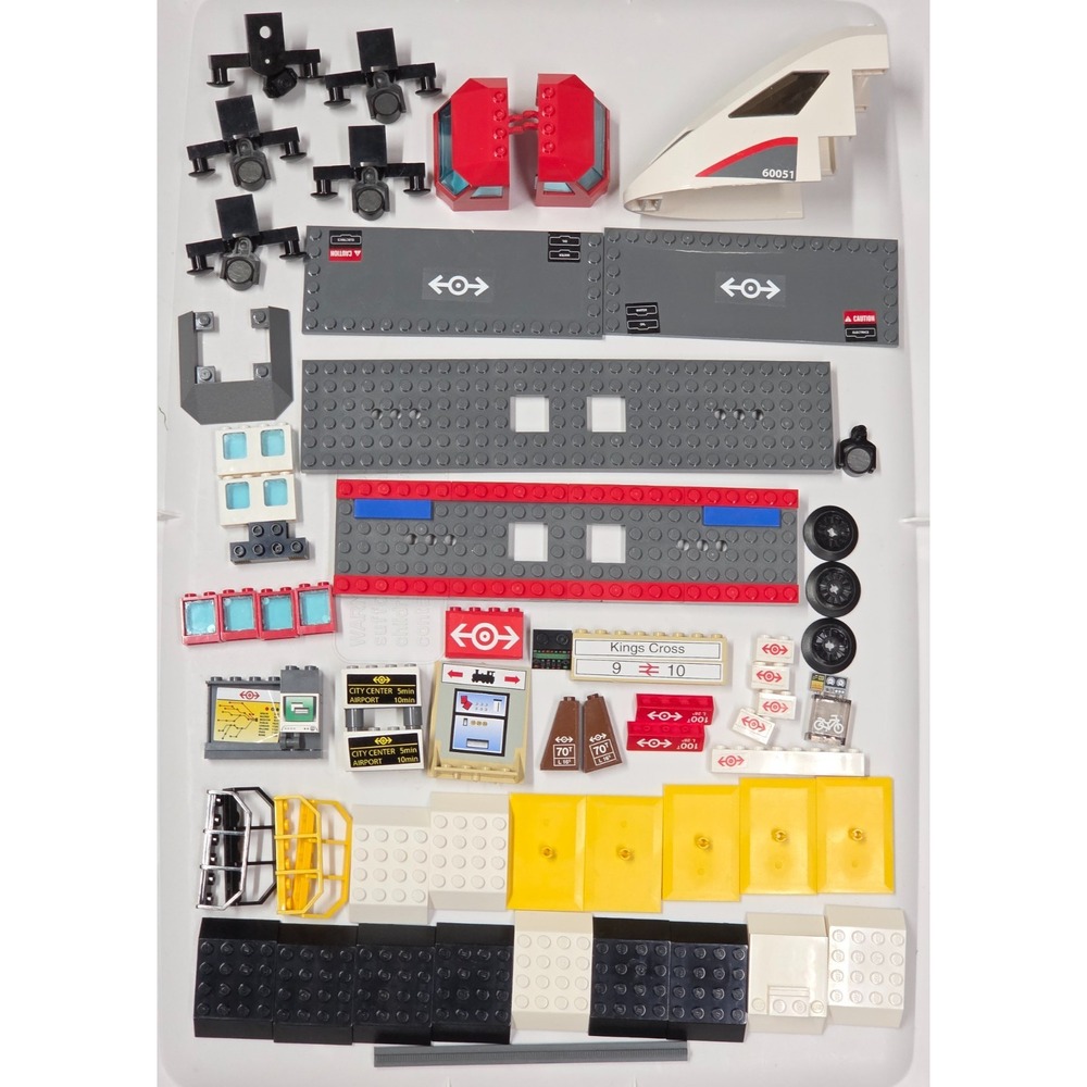 LEGO Lot 50+ City Train Parts Wheels Buffers W/ Magnets Locomotive Bases Decaled